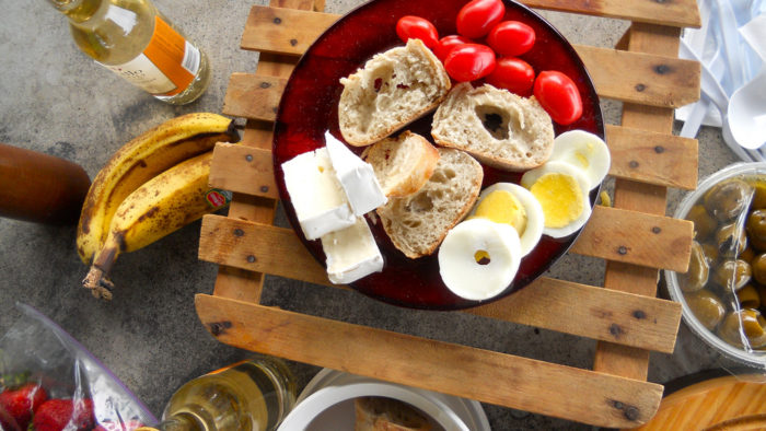 cheese board with brie and toasted baguettes