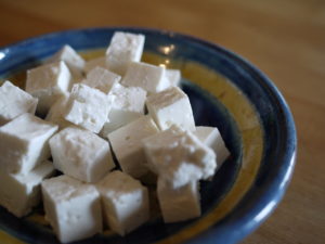 cubed feta in a dish